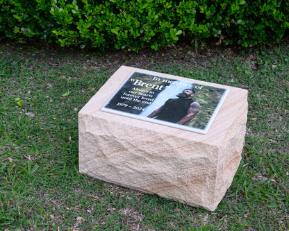 Large Rockface Sandstone Outdoor Urn - Fits Ashes Container