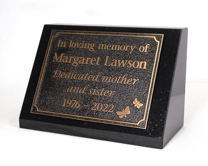 Granite Desk/Pillar Headstone for People - Bronze Plaque